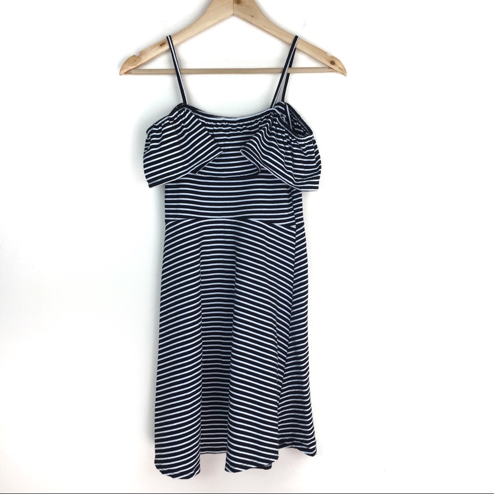 π TopShop B&W Striped Cold Shoulder Dress - Picture 3 of 5